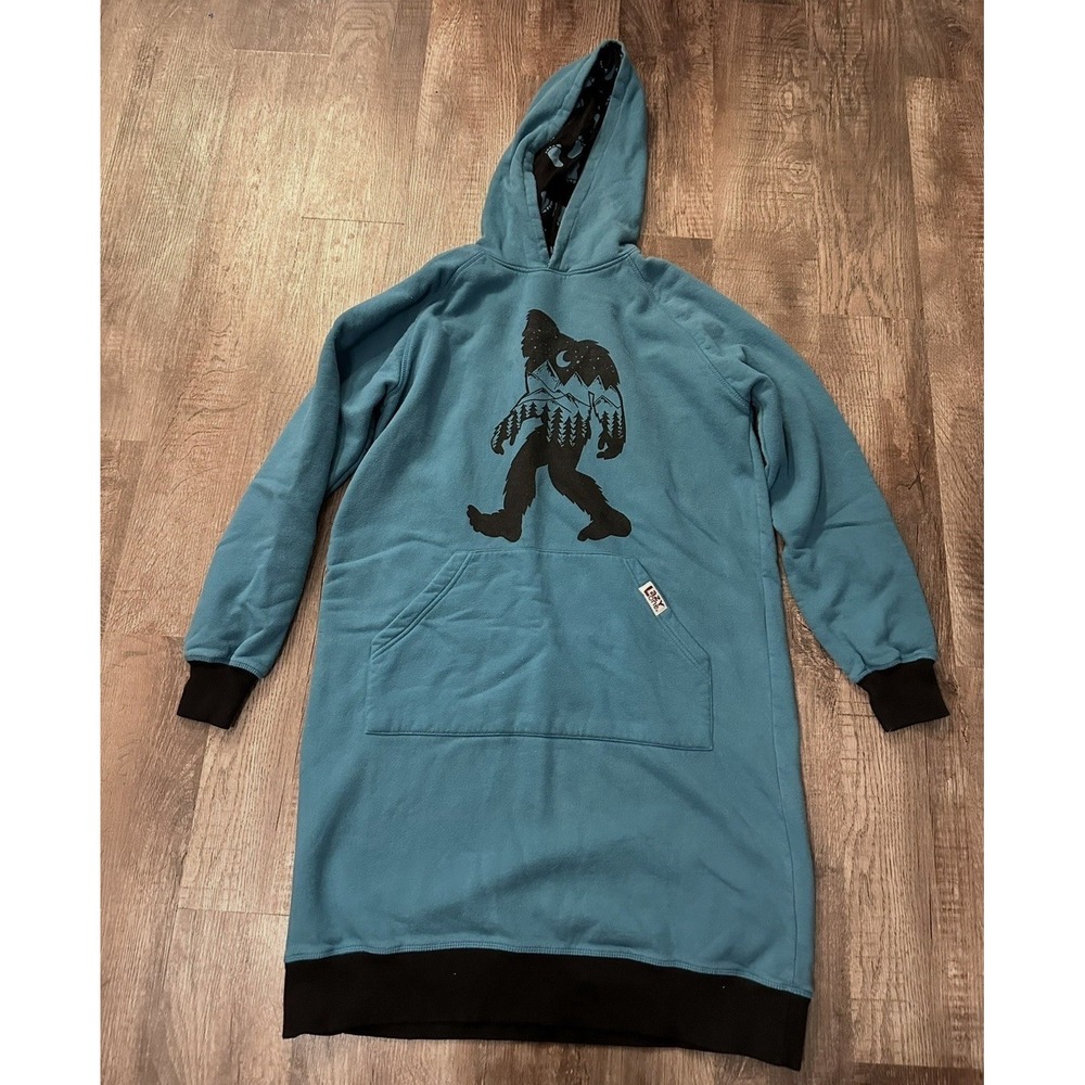 Lazy One Big Foot Hoodie Nightgown  Women's S/m Teal Blue‎ EUC